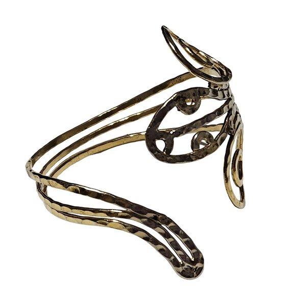 Handcrafted Hammered Art Deco Gold Tone Snake Spiral Wrap Cuff Bracelet Jewelry - Picture 2 of 5